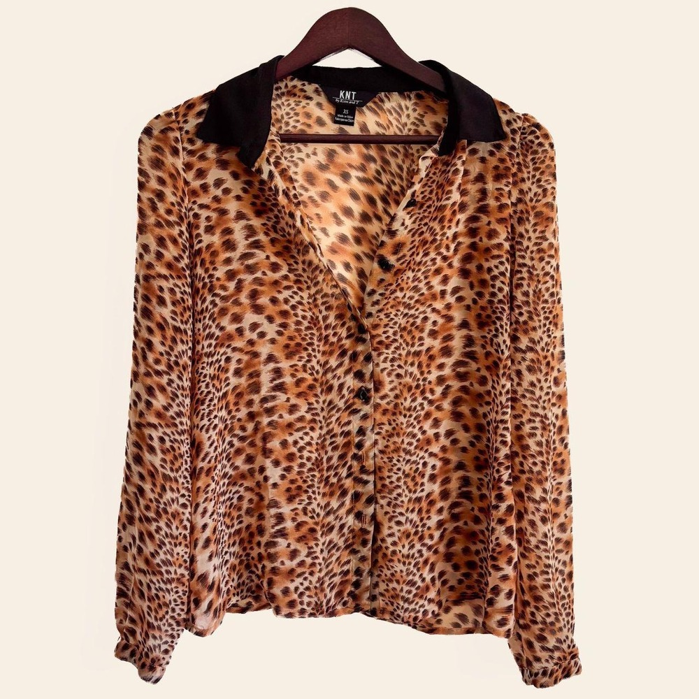Vintage Leopard Print Button-Up Blouse